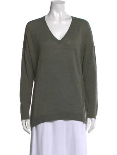 Pre-owned Jarbo Merino Wool V-neck Sweater In Green