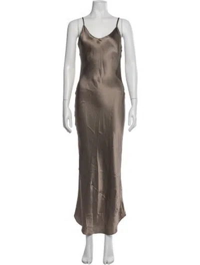 Pre-owned Jarbo Silk Long Dress In Brown