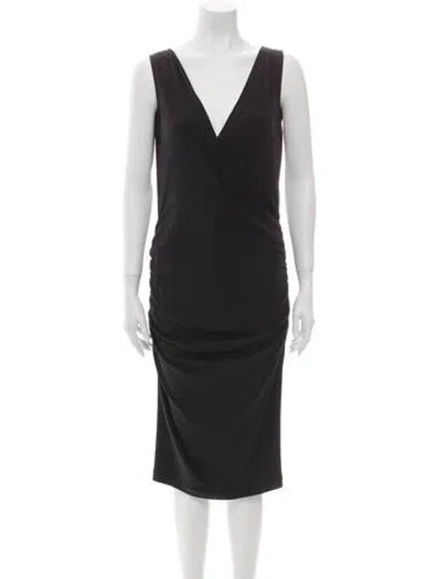 Pre-owned Jarbo V-neck Midi Length Dress In Black