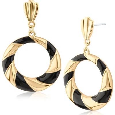 Jardin 14k Gold Plated Enamel Stripe Circle Drop Earrings In Multi