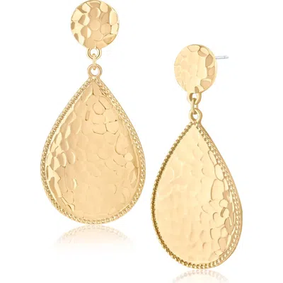 Jardin 14k Gold Plated Hammered Teardrop Earrings