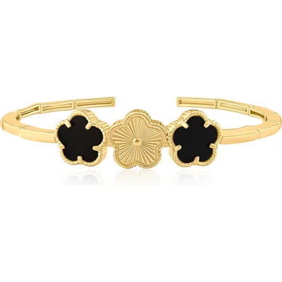 Jardin 3 Clover Flexible Cuff Bracelet In Black/ Gold
