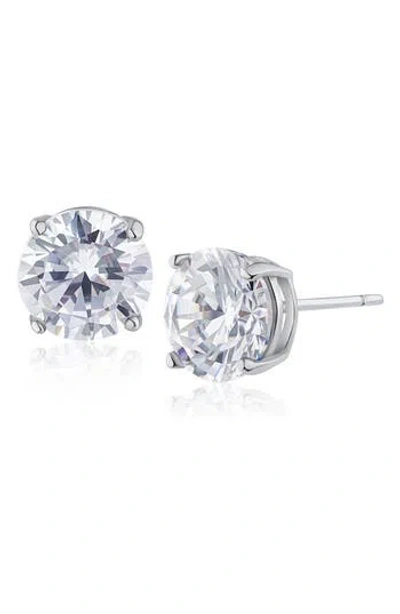 Jardin 8mm Cubic Zirconia Stud Earrings In Silver