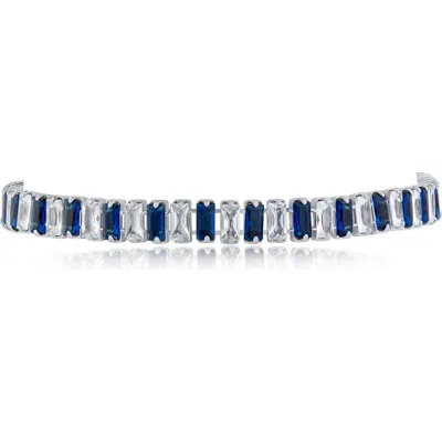 Jardin Baguette Crystal Tennis Bracelet In Blue/silver