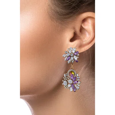 Jardin Baroque Floral Cluster Drop Earrings In Lavender/ Black Rhodium