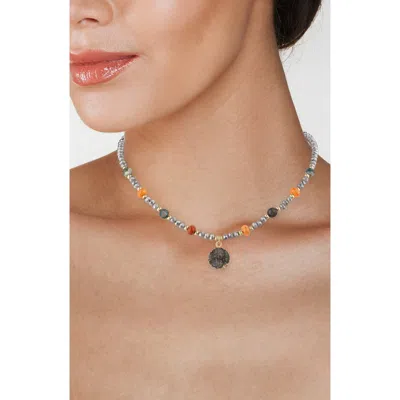 Jardin Beaded Drusy Inspired Pendant Necklace In Pink/ Gold