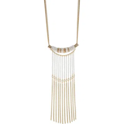 Jardin Beaded Wrapped Curve Fringe Necklace In Gold