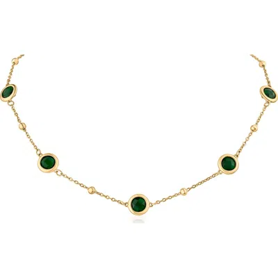 Jardin Bezel Crystal Station Necklace In Green/ Gold
