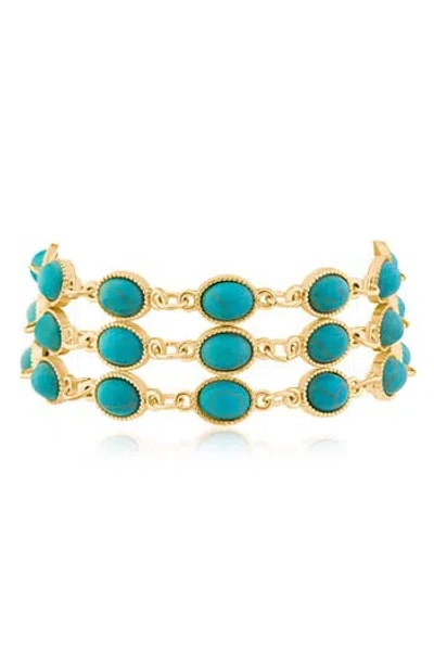 Jardin Cabachon Synthetic Turquoise Bracelet In Turquoise/gold