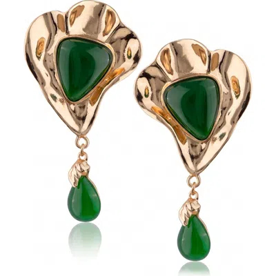 Jardin Cabochon Teardrop Statement Drop Earrings In Gold