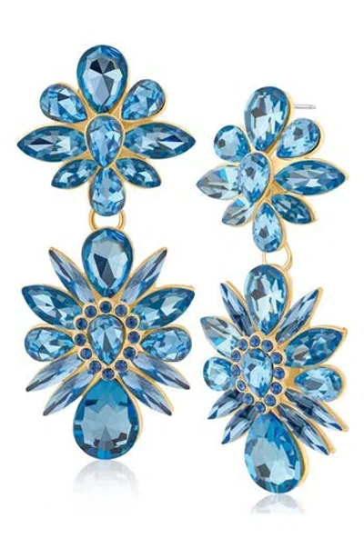 Jardin Crysal Flower Drop Earrings In Blue