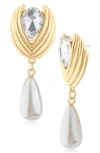 Jardin Crystal & Faux Pearl Drop Statement Earrings In Gold