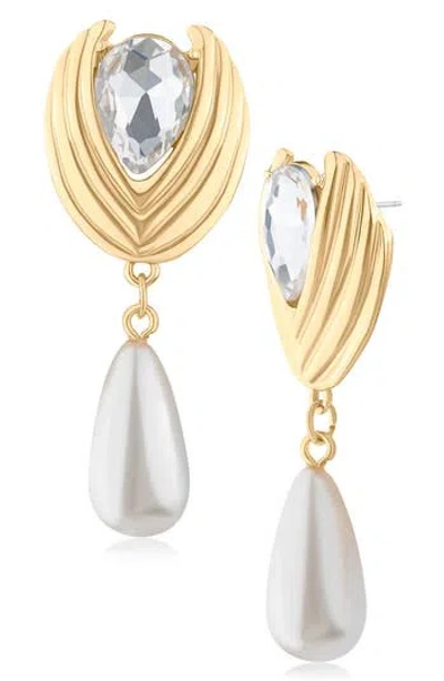 Jardin Crystal & Faux Pearl Drop Statement Earrings In Gold