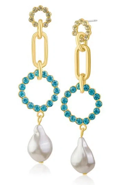 Jardin Crystal & Faux Pearl Link Drop Earrings In Gold