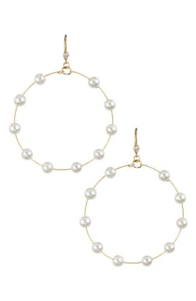 Jardin Crystal & Imitation Pearl Frontal Hoop Drop Earrings In White