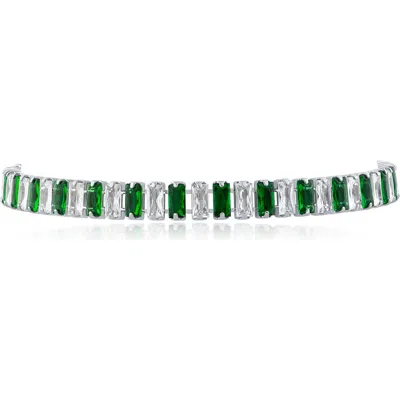 Jardin Crystal Baguette Tennis Bracelet In Green/ Silver