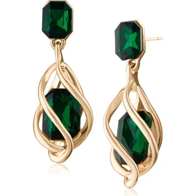 Jardin Crystal Caged Drop Earrings In Green/ Gold