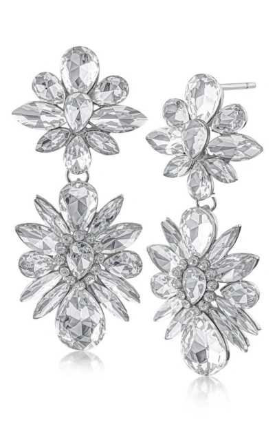 Jardin Crystal Cluster Double Drop Earrings In Clear/ Silver