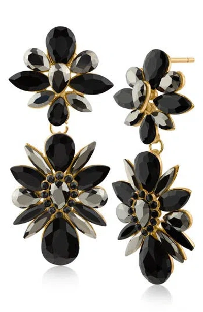 Jardin Crystal Cluster Drop Earrings In Black/gold