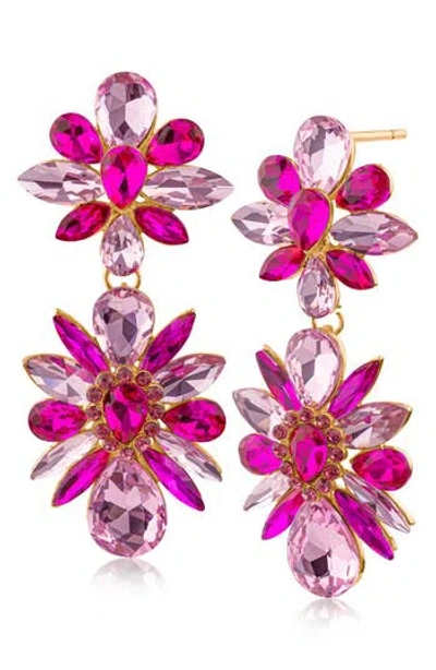 Jardin Crystal Cluster Drop Earrings In Pink/gold