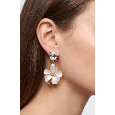 Jardin Crystal Flower Drop Earrings In White/ Gold