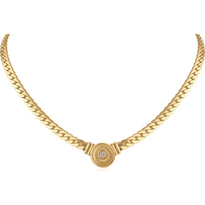 Jardin Crystal Medallion Curb Chain Necklace In Clear Gold
