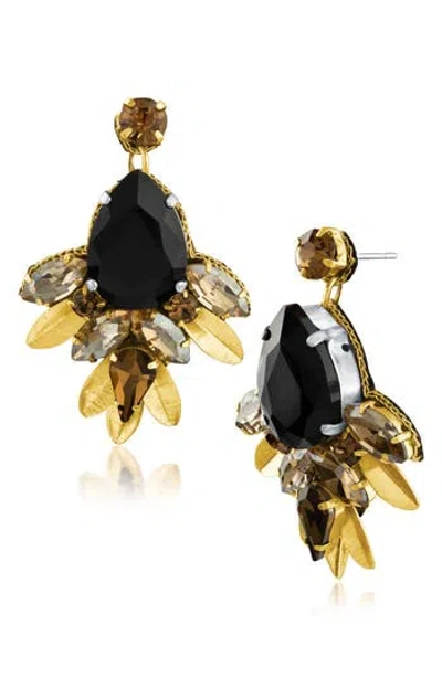 Jardin Crystal Statement Drop Earrings In Black/gold