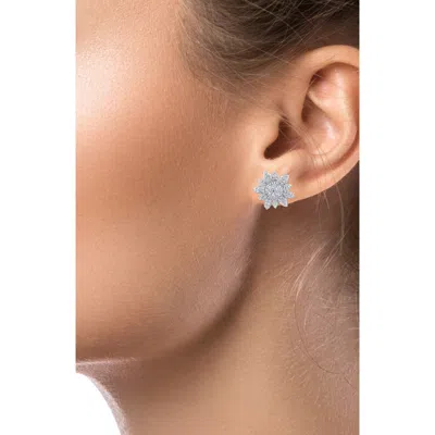Jardin Cubic Zirconia Flower Stud Earrings In Silver