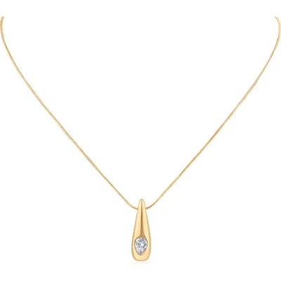 Jardin Cubic Zirconia Teardrop Pendant Snake Chain Necklace In Clear Gold