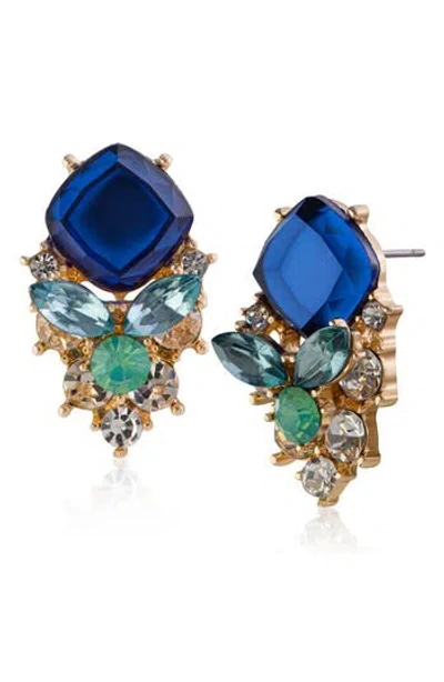 Jardin Cushion Crystal Drop Earrings In Blue/ Gold