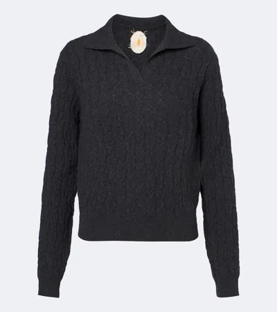 Jardin Des Orangers Cable-knit Cashmere Polo Sweater In Grey