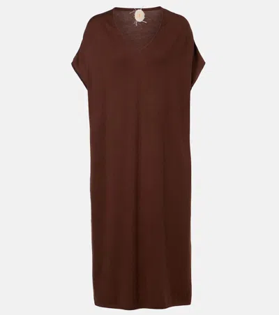 Jardin Des Orangers Cotton, Silk, And Cashmere Midi Dress In Brown