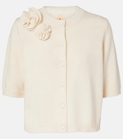 Jardin Des Orangers Floral-appliqué Wool And Cashmere Cardigan In Neutral