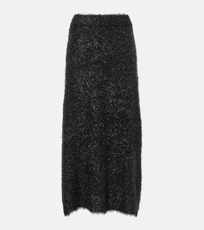 Jardin Des Orangers Lamé Knitted Midi Skirt In Black