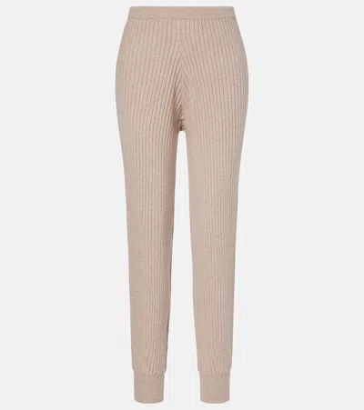 Jardin Des Orangers Ribbed-knit Cotton And Cashmere Sweatpants In Nude