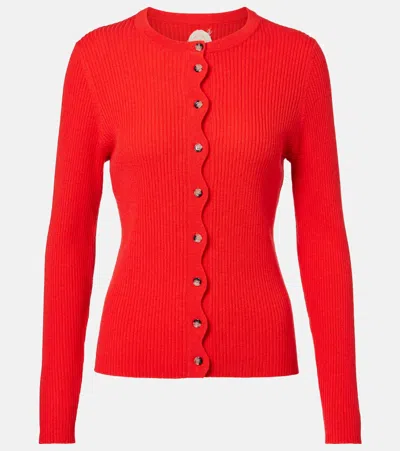 Jardin Des Orangers Ribbed-knit Scalloped Wool And Cashmere Cardigan In Red