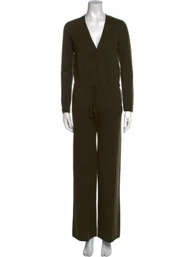 Pre-owned Jardin Des Orangers Virgin Wool Plunge Neckline Jumpsuit In Green