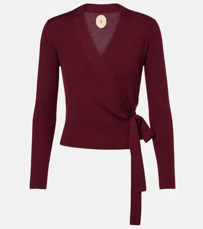 Jardin Des Orangers Virgin Wool Wrap Cardigan In Burgundy