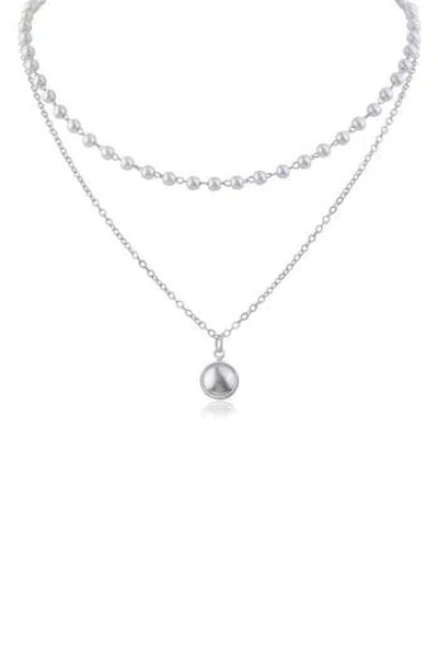 Jardin Double Layer Faux Pearl & Pendant Necklace In Metallic