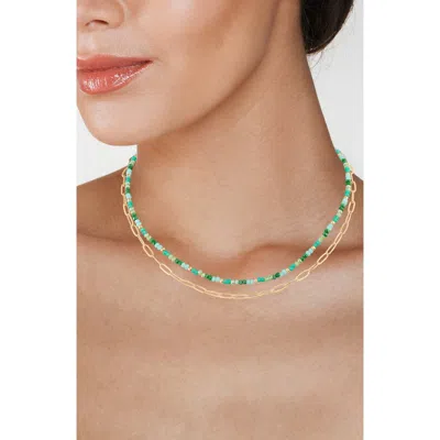 Jardin Double Layered Oval Chain Link Necklace In Turquoise/ Gold