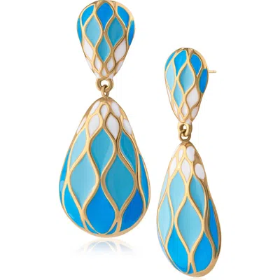 Jardin Double Pear Mosaic Statement Drop Earrings In Blue/ Gold