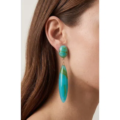 Jardin Elongated Cabochon Drop Earrings In Turquoise/ Gold