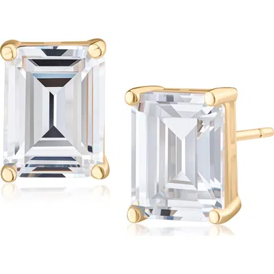 Jardin Emerald Cut Cubic Zirconia Stud Earrings In Gold