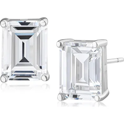 Jardin Emerald Cut Cubic Zirconia Stud Earrings In Silver