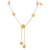 Jardin Enamel & Textured Clover Lariat Necklace In Pink/gold