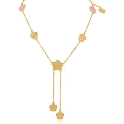 Jardin Enamel & Textured Clover Lariat Necklace In Gold