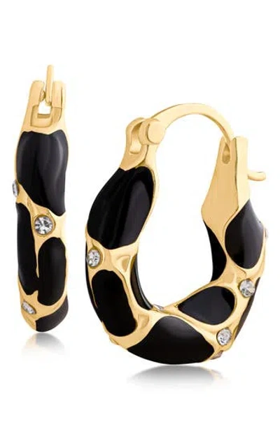 Jardin Enamel Cheetah Hoop Earrings In Black/gold