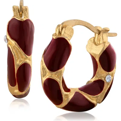 Jardin Enamel Cheetah Huggie Hoop Earrings In Red/ Gold