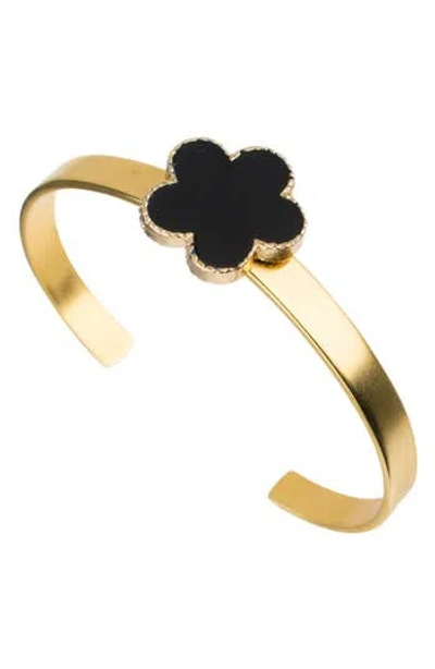 Jardin Enamel Clover Cuff Bracelet In Black/silver