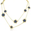 Jardin Enamel Clover Station Long Necklace In Navy/gold